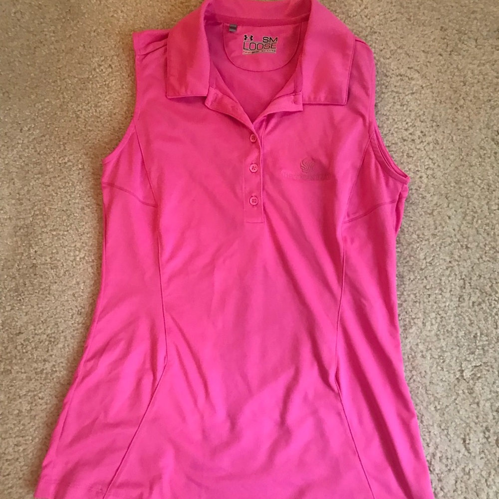 the phoenecian pink UA sleevless golf tee